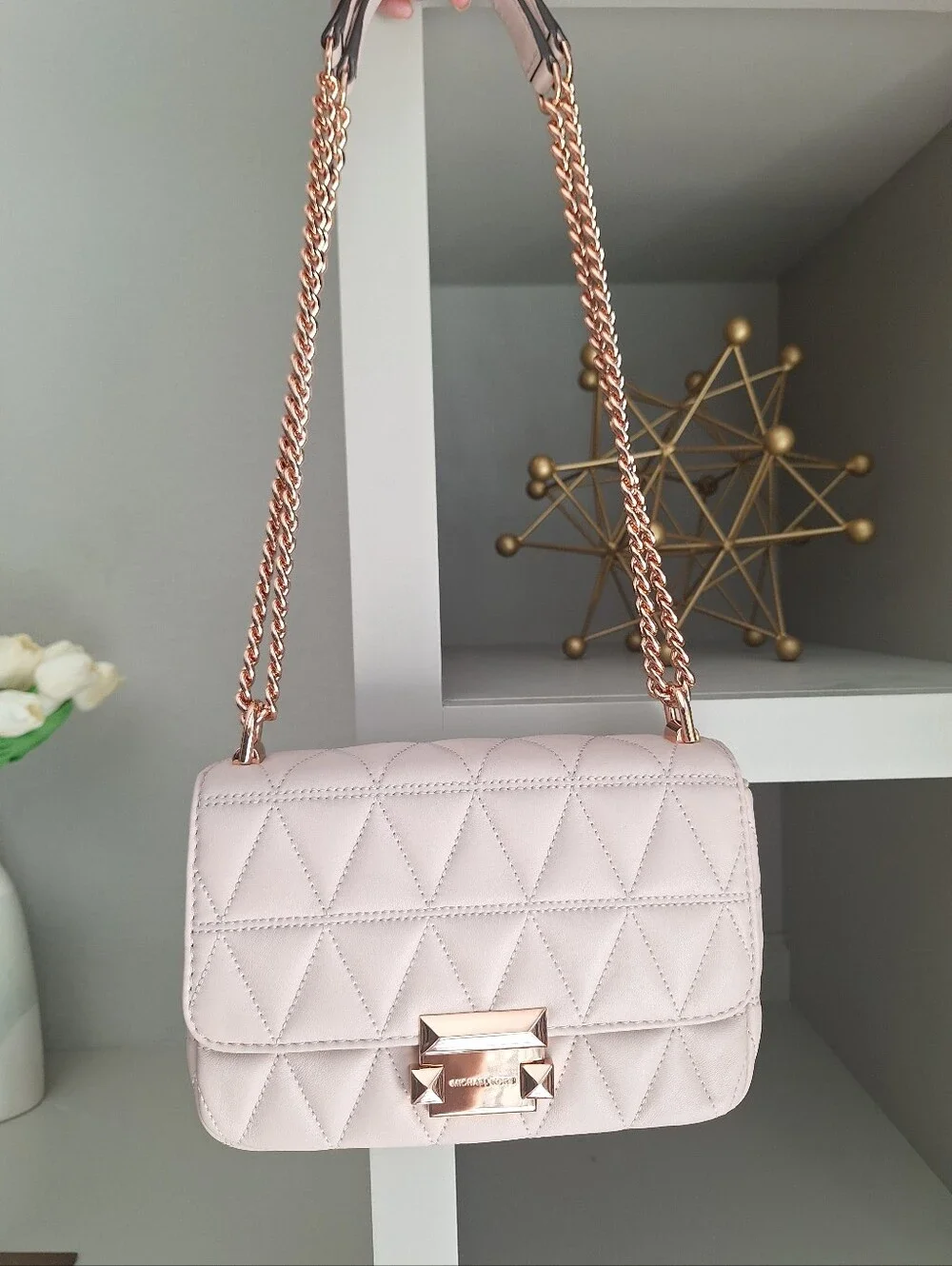 NWT Michael Kors Sloan Quilted Bag Small Size Soft Pink With Rose Gold Hardware
